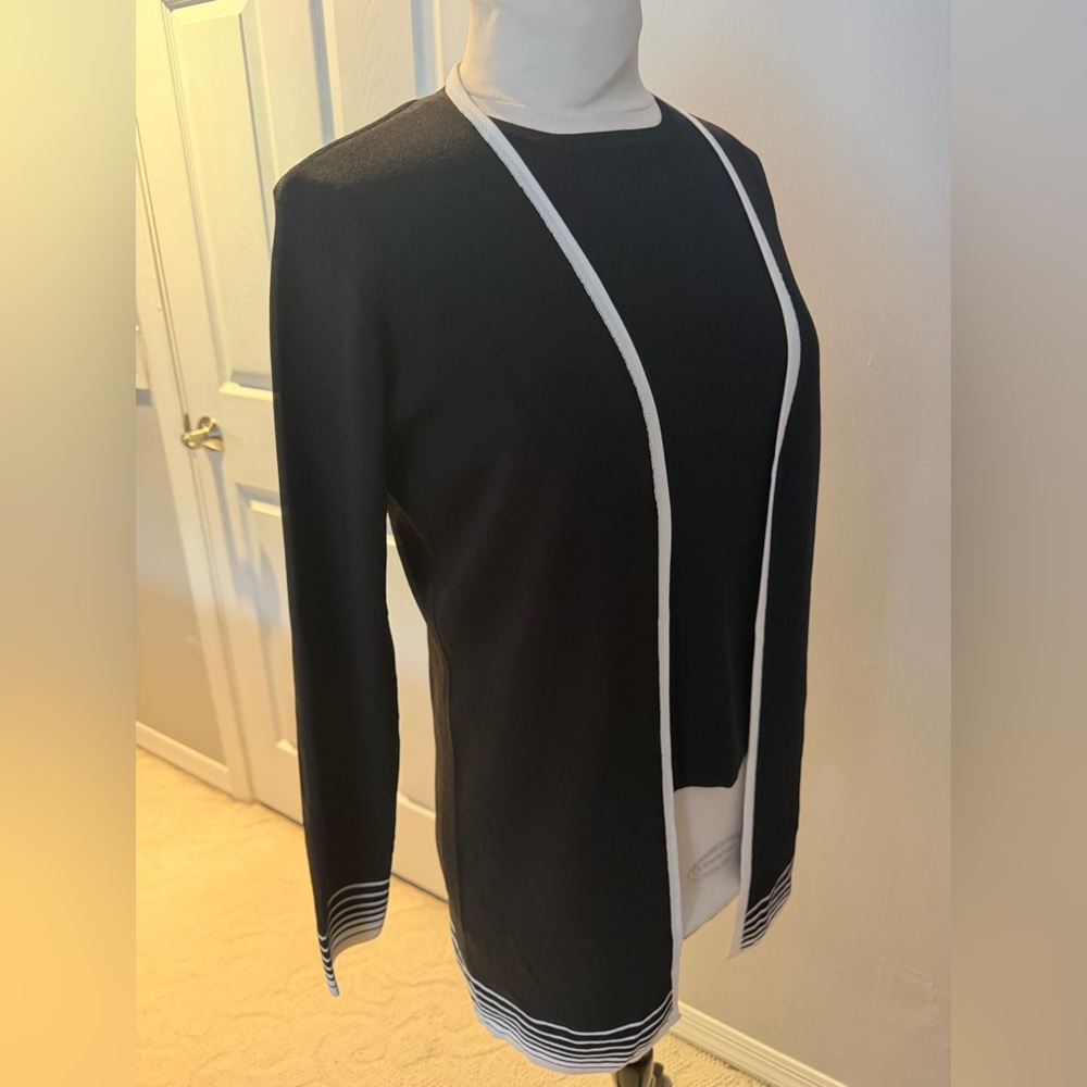 Carducci Black & White Trim Open-Front Cardigan Set with Sleeveless Tank - Picture 6 of 9